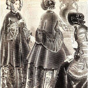 Beautiful Victorian Woman Fashion Engraving 1859 Gala Party Art DWY5G